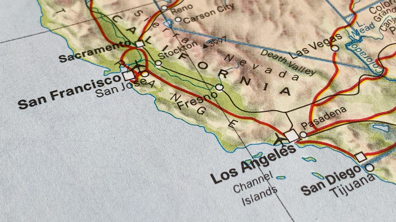 A map of California showcasing San Francisco and Los Angeles
