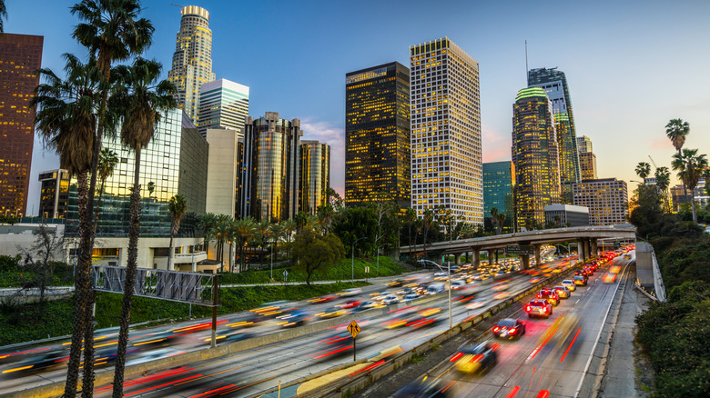 Traffic on Highway 110 in downtown Los Angeles