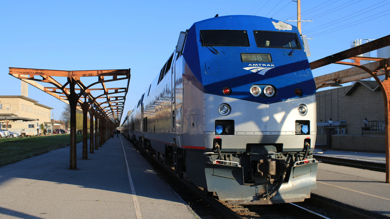 Amtrak train in a station