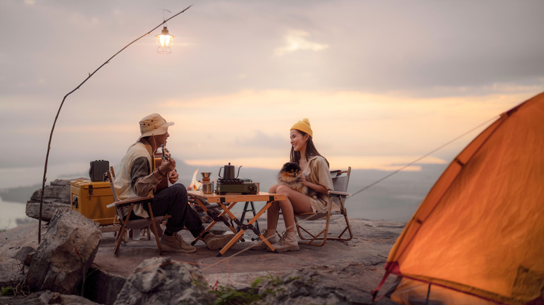 Couple sitting outside