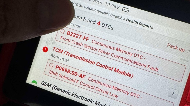 OBD2 scanner displaying transmission fault code