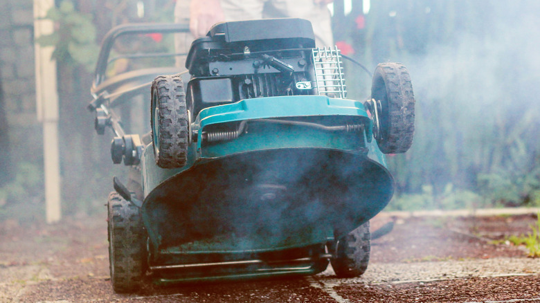 Underside of running mower