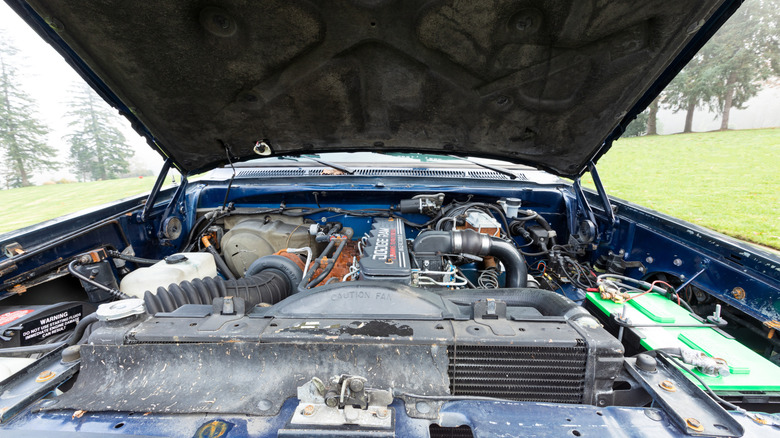 Cummins engine under truck hood