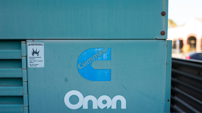 Closeup of Cummins logo on a Cummins diesel generator