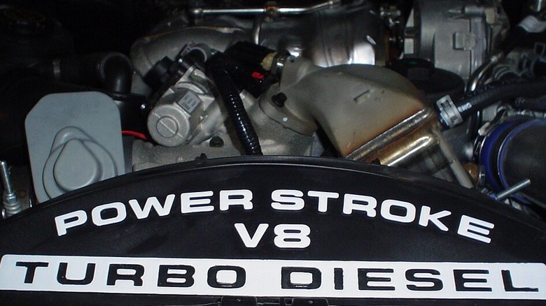 close up image of the 6.4L Power Stroke V8 turbo diesel engine bay