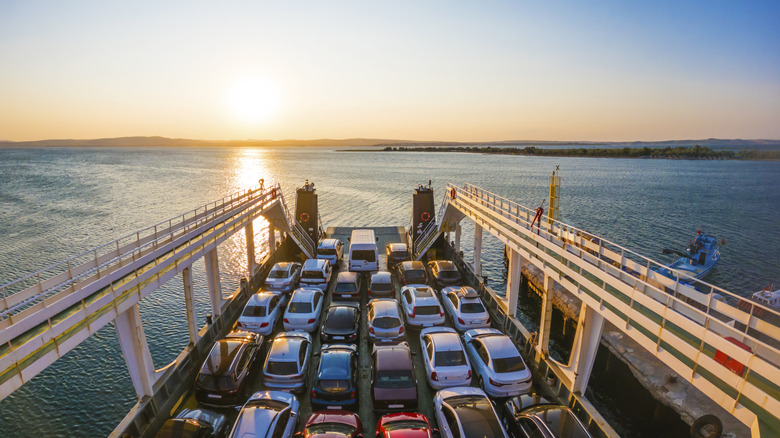 cars on giant ferry