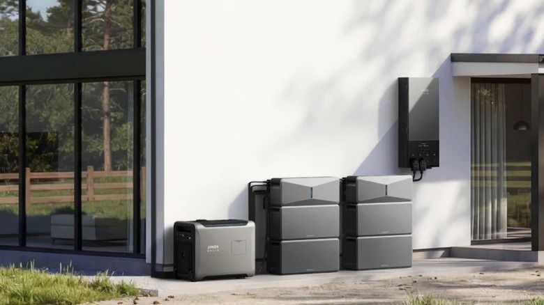 Anker Solix home battery back system installed outside a home.