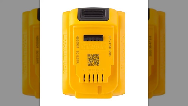 The top of a DeWalt 20V MAX battery pack