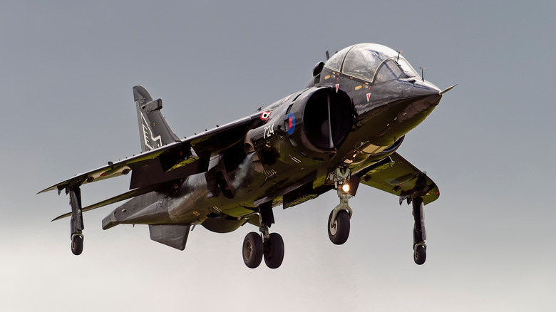 A British Aerospace Hawker Siddeley Harrier in mid-air