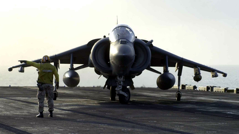 A McDonnell Douglas Harrier on an aircraft carrier