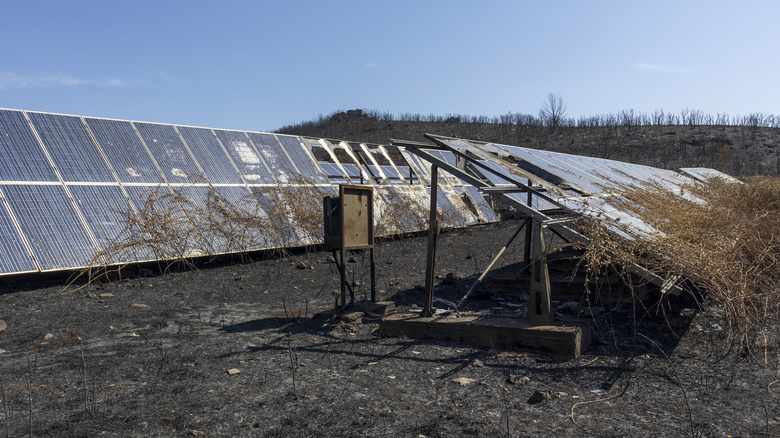 Solar panels burned in wildfire