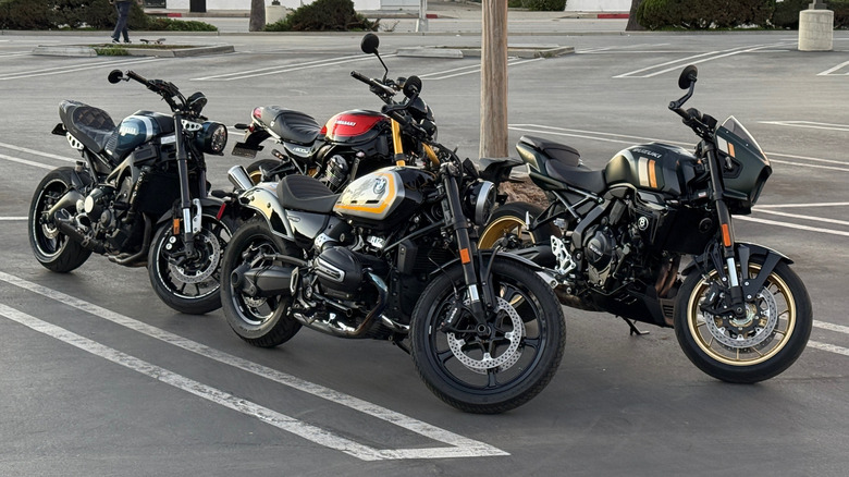 Yamaha XSR900, Kawasaki Z900RS, BMW R 12, and Suzuki GSX-8TT