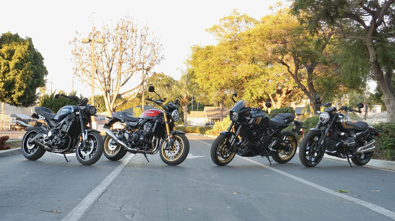 Yamaha XSR900, Kawasaki Z900RS, BMW R 12, and Suzuki GSX-8TT