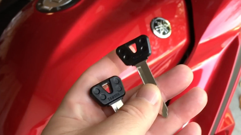 Close up view of two Yamaha FJR-series keys