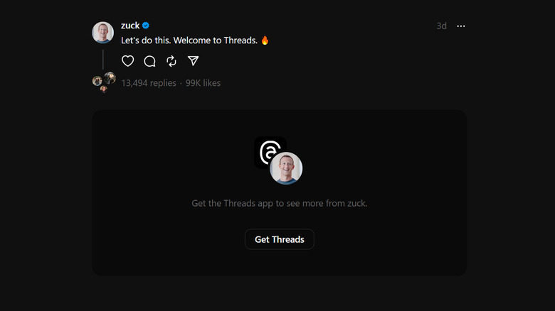 Mark Zuckerberg Threads welcome post