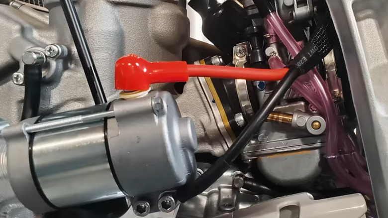 Close up view of an electric starter on a Yamaha YZ250