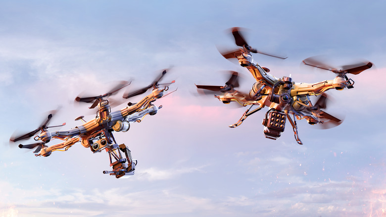 Drones with weapons attached render