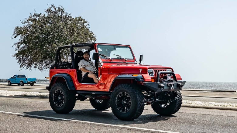 jeep on road with no doors