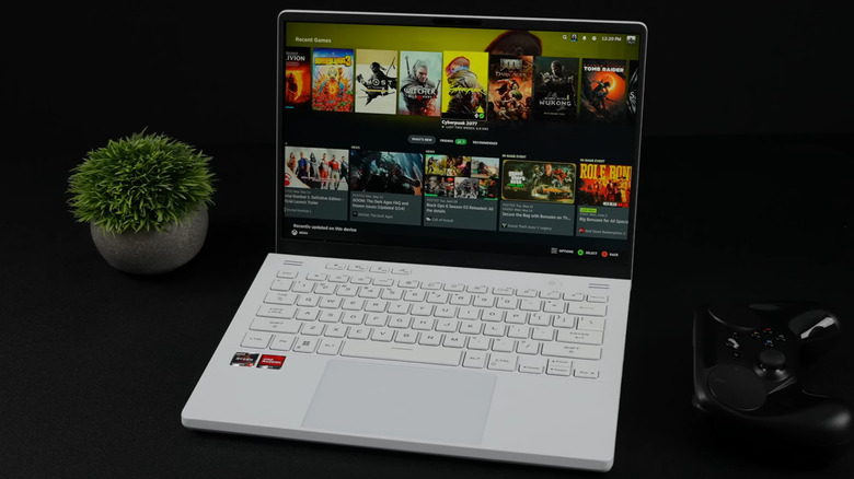 White Asus laptop running SteamOS