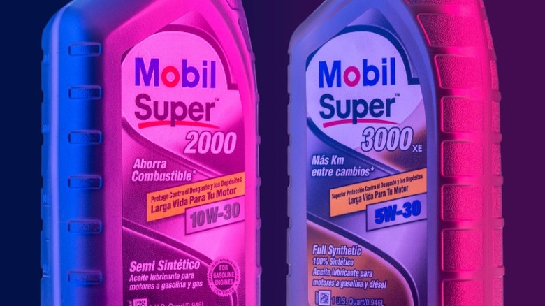 a bottle of 10w-30 oil next to a bottle of 5w-30 oil
