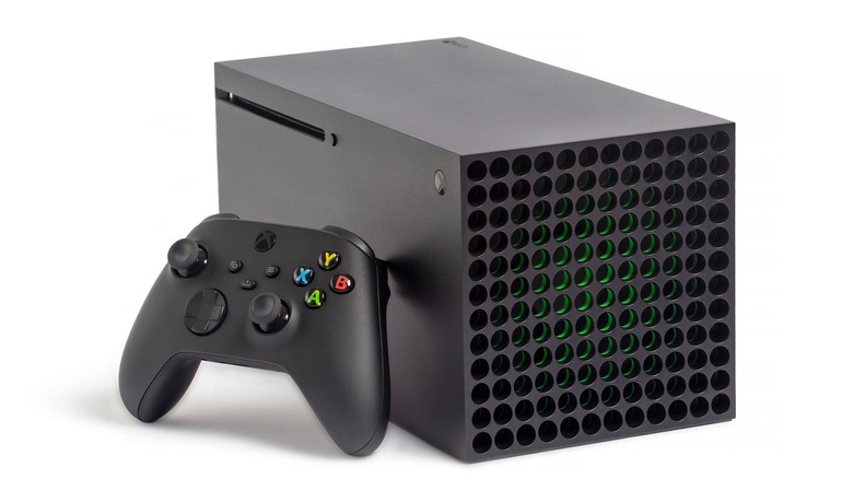 horizontal Xbox Series X with controller