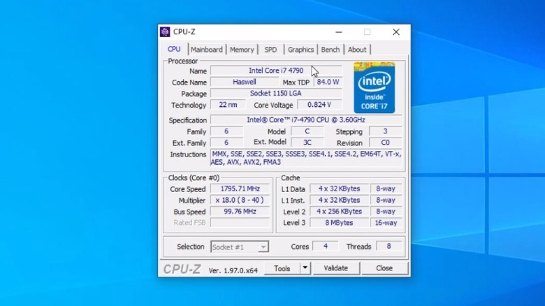 CPU-Z processor specs