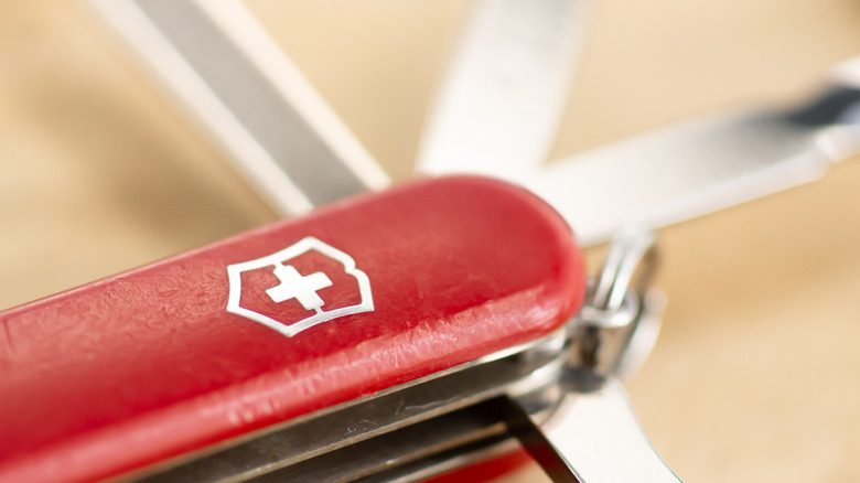 Closeup of Victorinox Swiss Army Knife logo