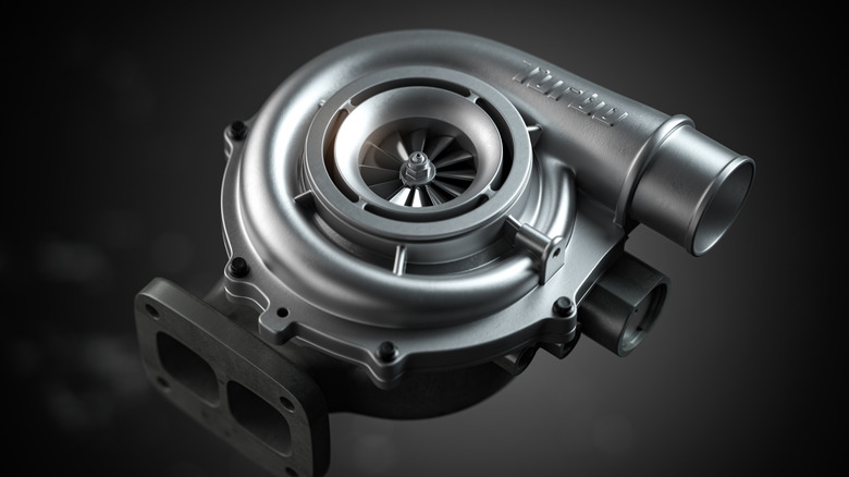 Turbocharger isolated on a grey background