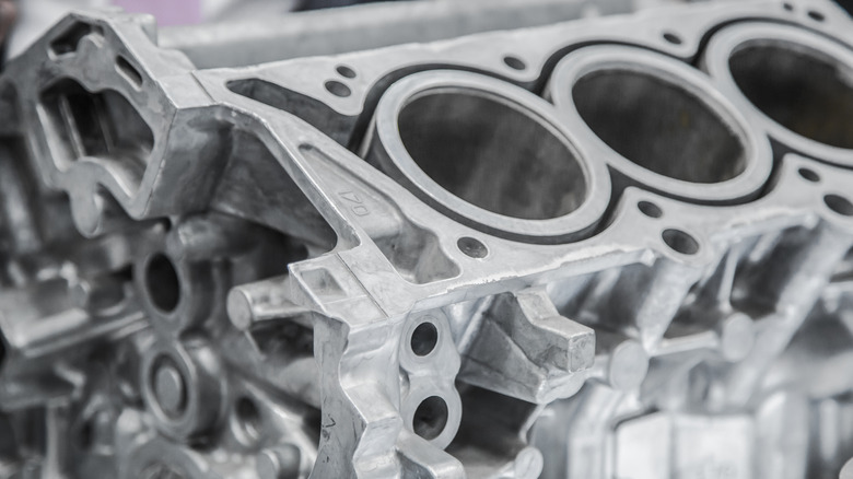 A closeup of a new engine block