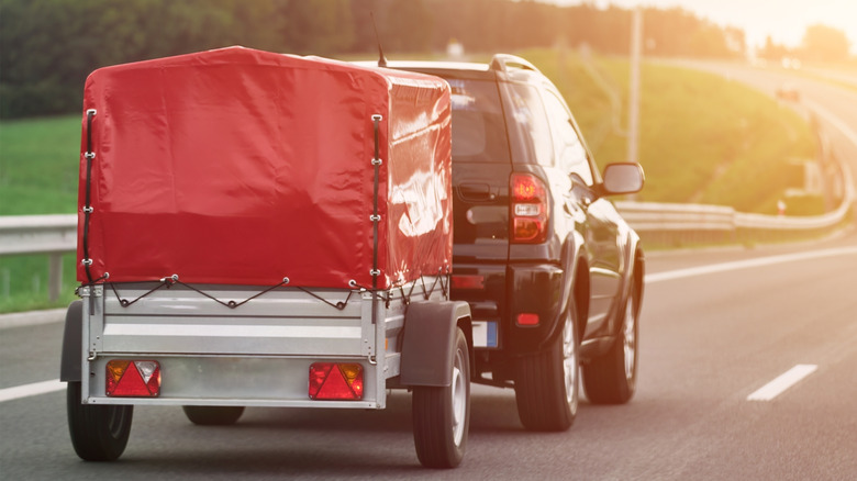 Toyota RAV4 towing a small trailer