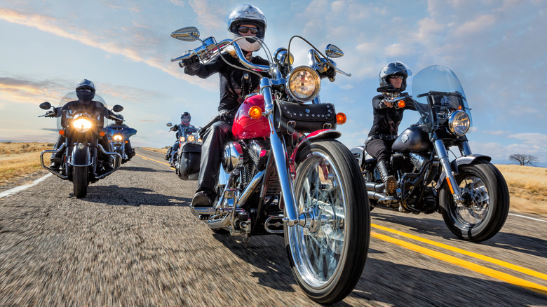 Group of motorcyclists on the road, riding together