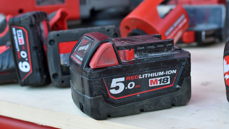 An assortment of Milwaukee batteries