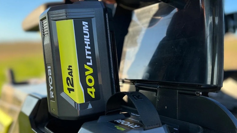 Ryobi 40V 12Ah Lithium battery inserted in tool