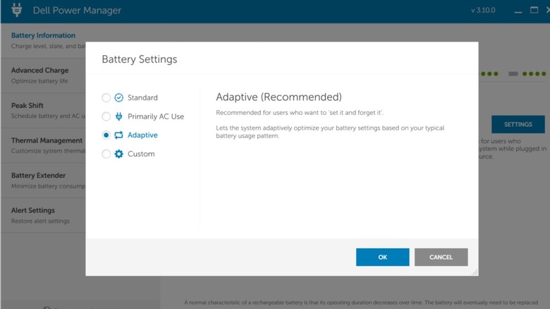 Dell Power Manager app for Windows.