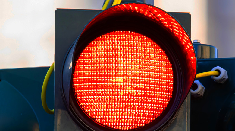 Close up of red traffic light