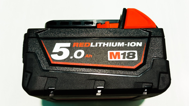 A Milwaukee battery against a white background.