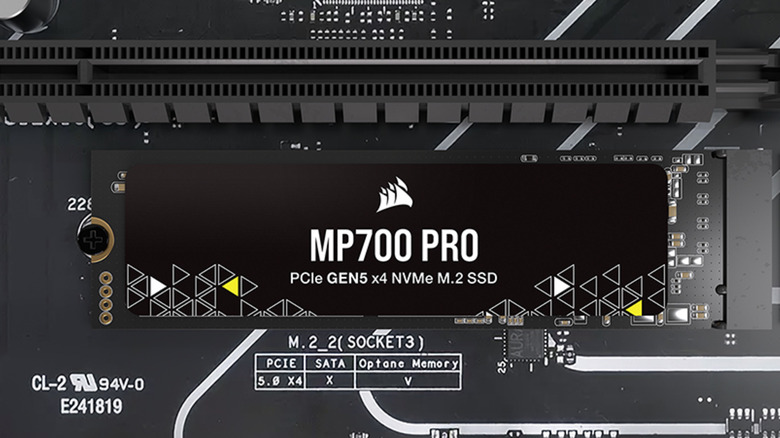 Close up of Corsair MP700 PRO SSD installed in an example motherboard