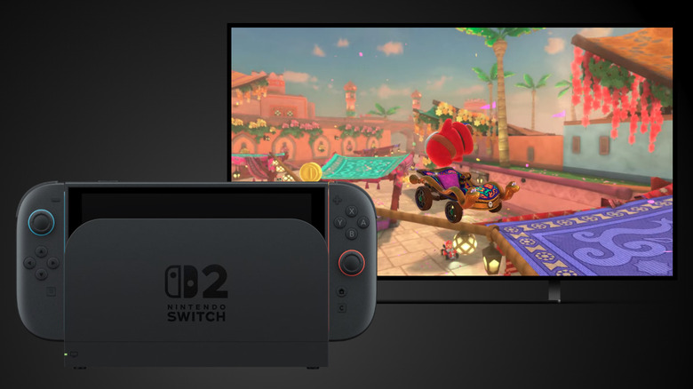 Nintendo Switch 2 with TV with game display on TV