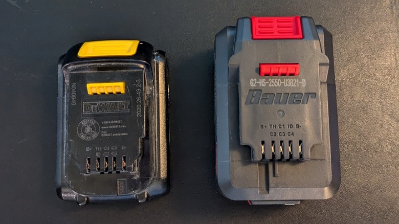 DeWalt and Bauer batteries side by side