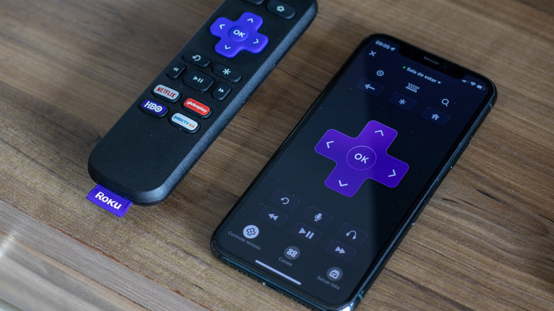 The Roku app remote control running on a smartphone with the Headphone Mode icon visible