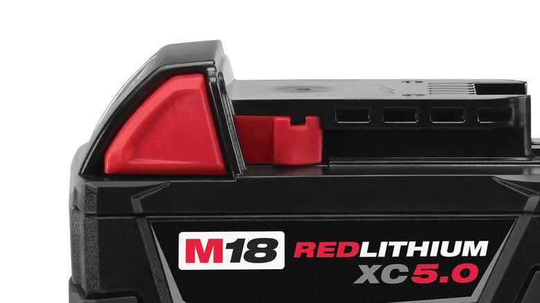 A Milwaukee M18 18V 5Ah battery pack.