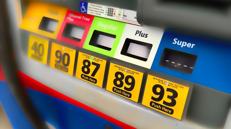 Gas prices at pump showing prices of different gases