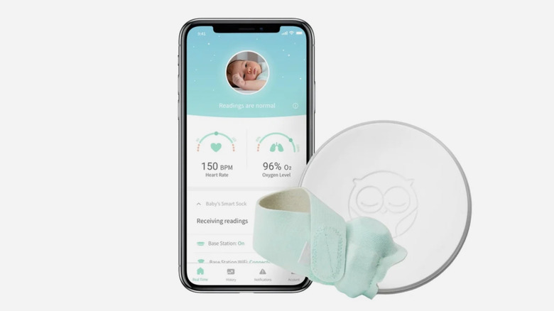 Owlet Smart Sock 2 with stats displayed on mobile app