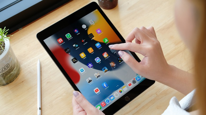 woman using ipad