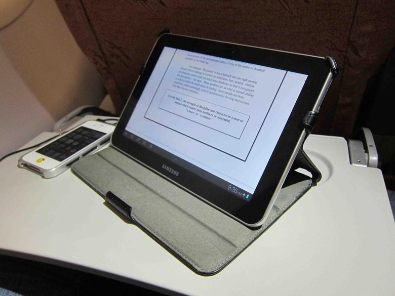 A Galaxy Tab Tablet on the Plane