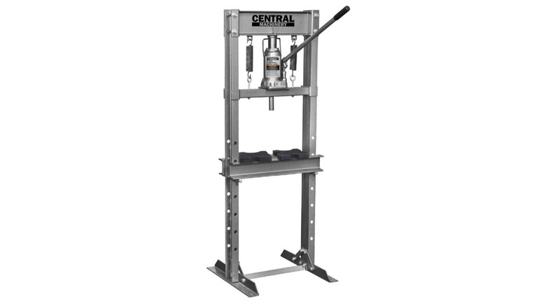 Central Machinery 12-Ton H-Frame Floor Shop Press on display