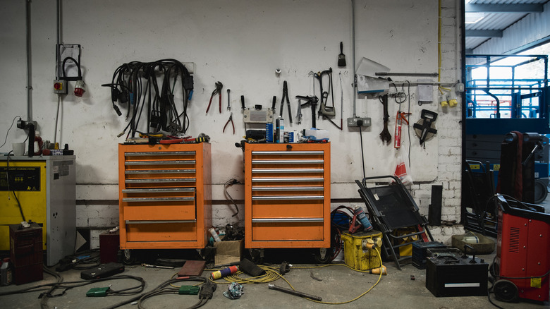 Tools and toolboxes in a workshop