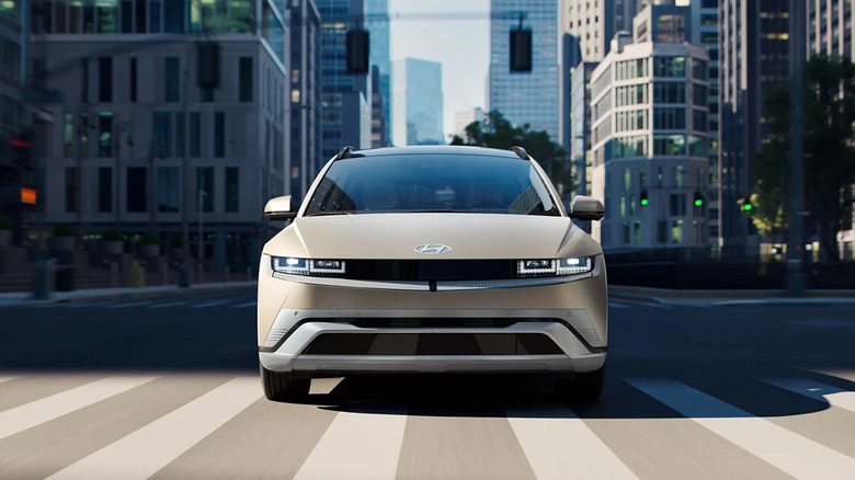 Hyundai IONIQ driving down city street
