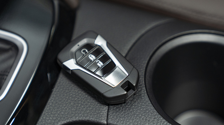 Smart key resting in a car's interior