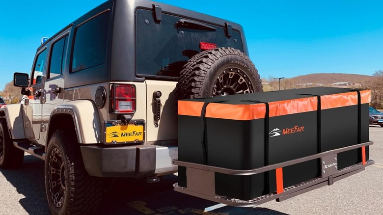 A jeep with a MeeFar cargo carrier installed